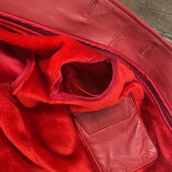 VNTG RED FULL GRAIN LEATHER W/ZIP OUT LINING DEEP POCKETS SEXY JACKET MADE IN US - Picture 12 of 14